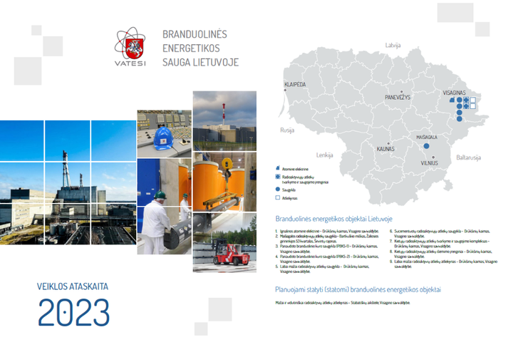 2023 m. VATESI veiklos ataskaitos leidinio „Branduolinės energetikos sauga Lietuvoje” viršelis.